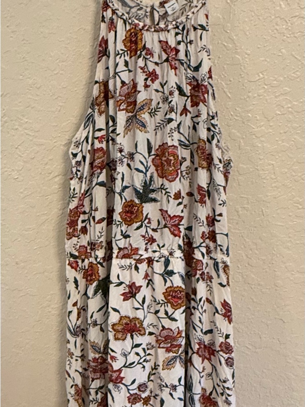 Floral Halter Maxi Dress in Cream with Rust & Green Blooms - Picture 1 of 2
